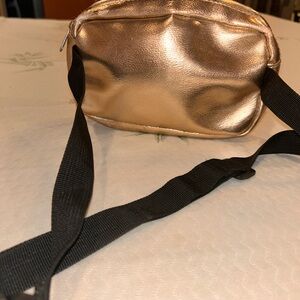 Metallic Gold Crossbody Bag with Black Strap